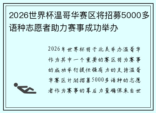 2026世界杯温哥华赛区将招募5000多语种志愿者助力赛事成功举办